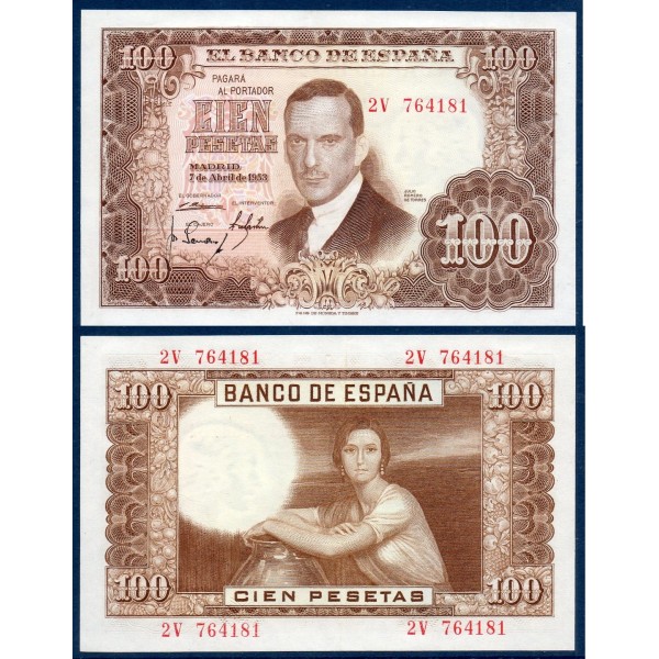 Espagne P.145a, Spl Billet de 100 pesetas 1953 Julio Romero de Torres