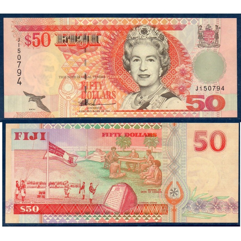 Fidji Pick.100b, Neuf Billet de 50 Dollars 1996 Drapeau Fidji Pick.100b, Neuf Billet de 50 Dollars 1996 Drapeau