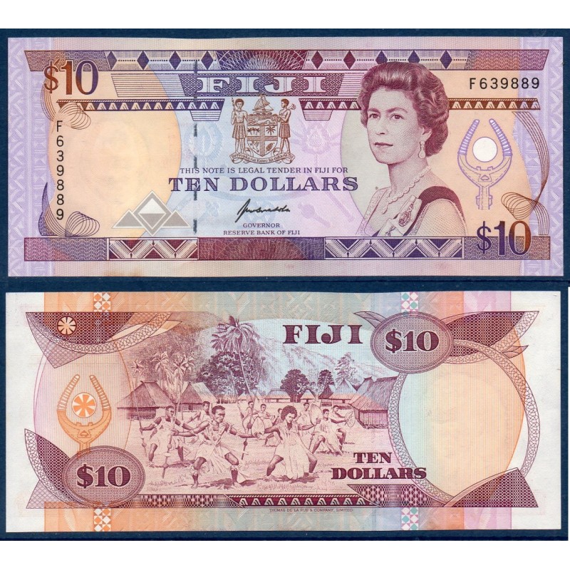 Fidji P.94a, Neuf Billet de 10 Dollars 1992 Danse Fidji P.94a, Neuf Billet de 10 Dollars 1992 Danse