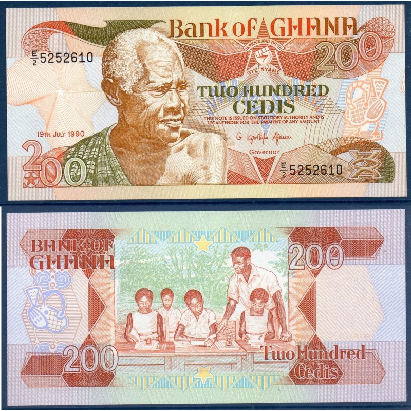 Ghana Pick N°27b, neuf Billet de banque de 200 Cedis 1989-1993