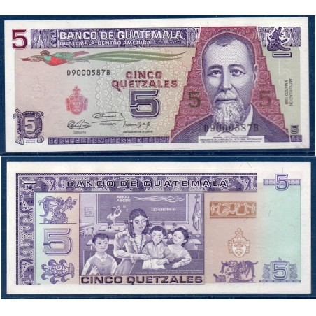 Guatemala Pick N°74b, Billet de banque de 5 Quetzales 1991
