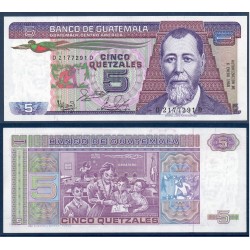 Guatemala Pick N°67, Billet de banque de 5 Quetzales 1983-1988