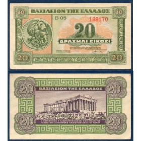 Grece Pick N°315, Spl Billet de banque de 20 Drachmai 1940
