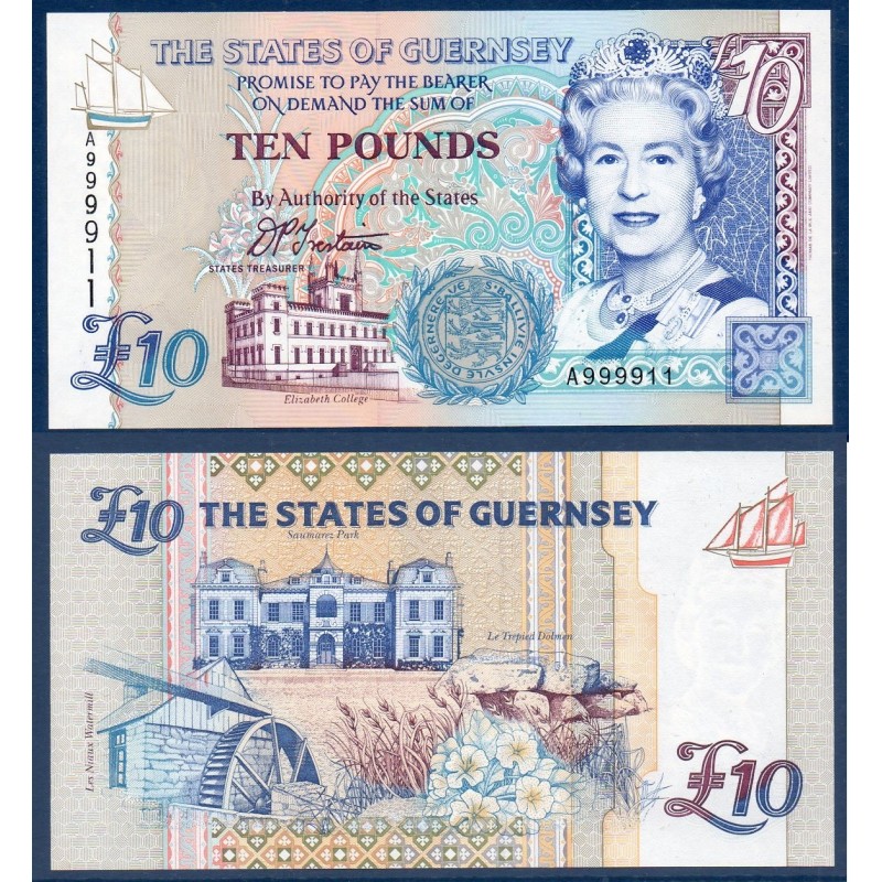 Guernesey Pick N°57a, Billet de banque de 10 livres 1995-2015