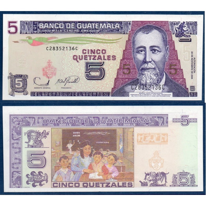 Guatemala Pick N°106b, Billet de banque de 5 Quetzal 2006