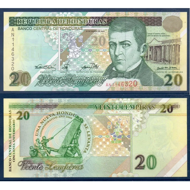 Honduras P.83, neuf Billet de 20 Lempiras 2000 Honduras P.83, neuf Billet de 20 Lempiras 2000