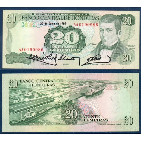 Honduras Pick N°65c, Billet de banque de 20 Lempiras 6.1989-1992