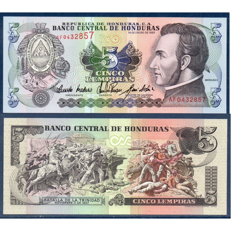 Honduras Pick N°63c, Billet de banque de 5 Lempiras 1993