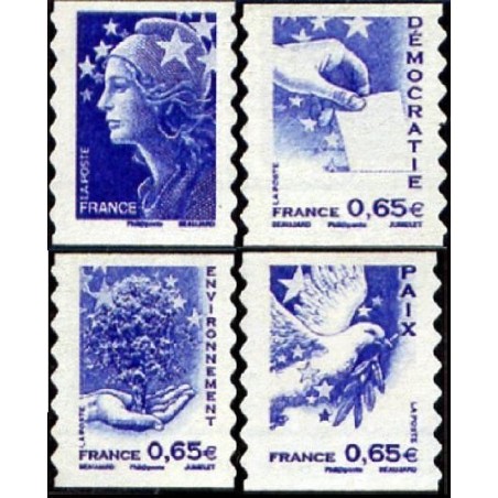 Autoadhésifs Yvert No 179-182 Timbres Marianne de Beaujard et les valeurs de l'Europe