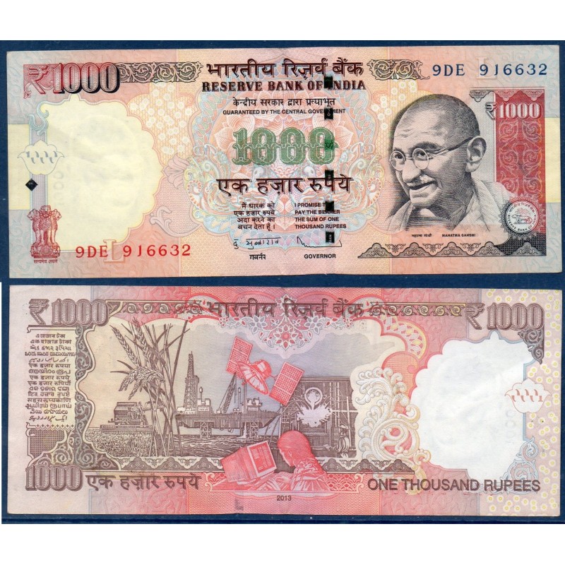Inde Pick N°107g, Billet de banque de 1000 Ruppes 2013 plaque L