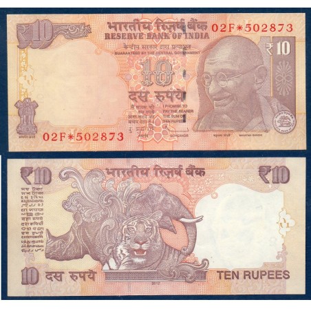 Inde Pick N°102e, Billet de banque de 10 Ruppes 2012 plaque L avec étoile