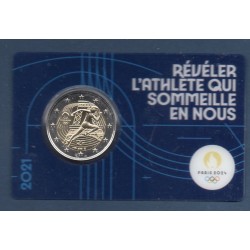 2 euro commémorative France 2021 Jo Paris 2024 bleu piece de monnaie €