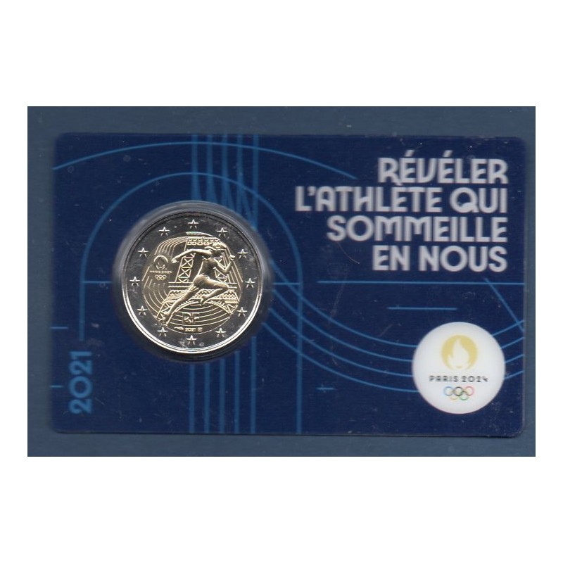 2 euro commémorative France 2021 Jo Paris 2024 bleu piece de monnaie €
