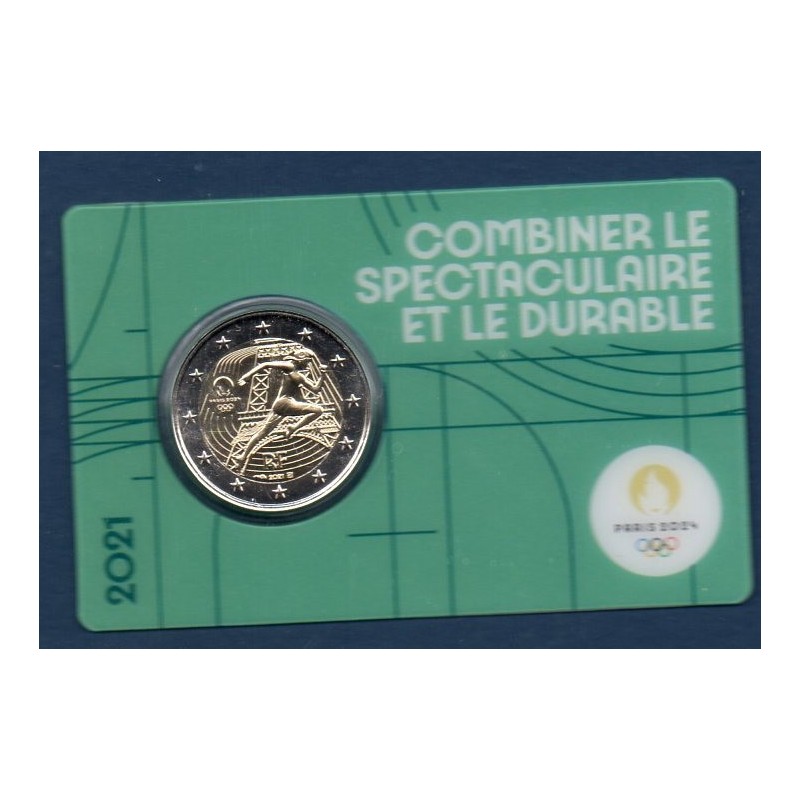 2 euro commémorative France 2021 Jo Paris 2024 vert piece de monnaie €