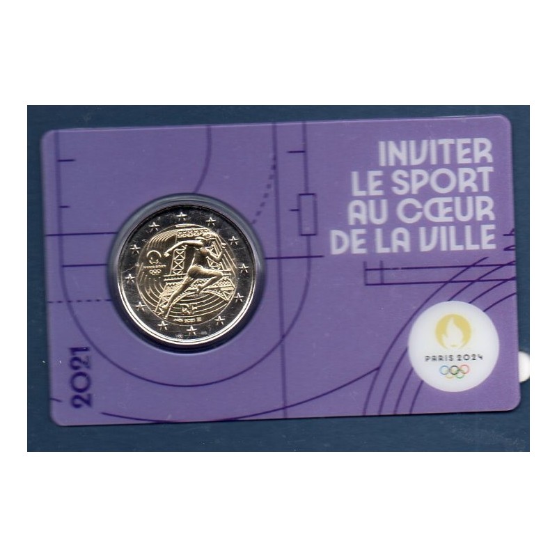 2 euro commémorative France 2021 Jo Paris 2024 violet piece de monnaie €