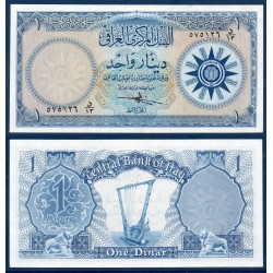 Irak Pick N°53a fente billet de banque de 1 Dinar 1959