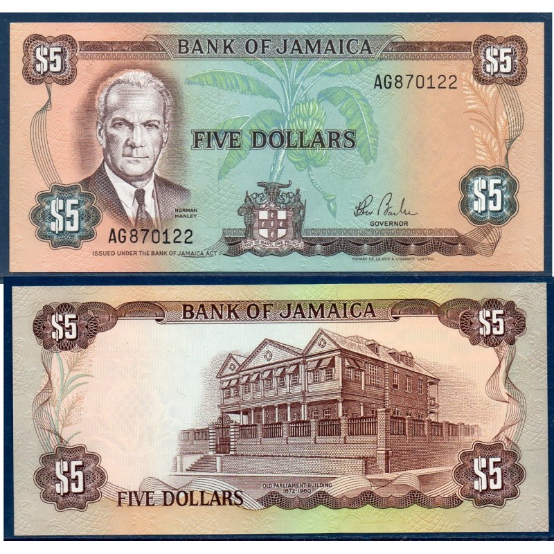 Jamaique Pick N°66, Billet de banque de 5 dollars 1984