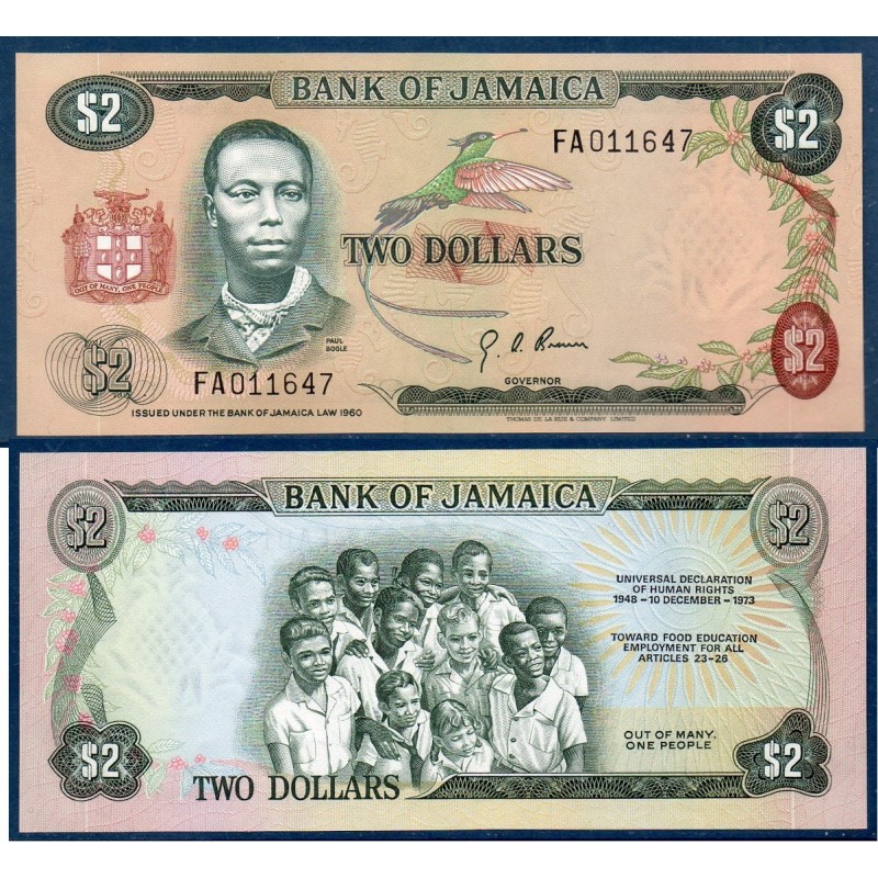 Jamaique Pick N°58, Billet de banque de 2 dollars 1970