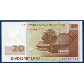 Lettonie Pick N°55b, Neuf Billet de banque de 20 Lati 2009