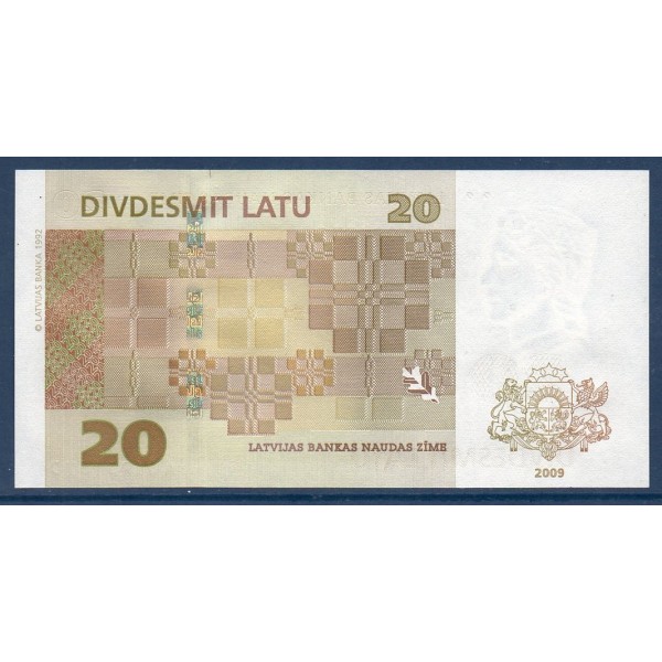 Lettonie Pick N°55b, Neuf Billet de banque de 20 Lati 2009
