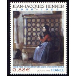 Timbre France Yvert No 4286 Jean Jacques Henner, jeune fille se chauffant les mains