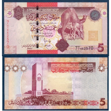 Libye P.72, Neuf, Billet de 5 dinars 2009 Dromelon