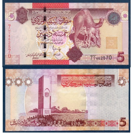 Libye Pick N°72, neuf Billet de banque de 5 dinars 2009