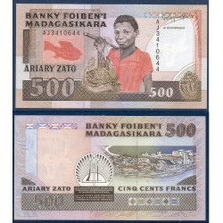 Madagascar Pick N°71b, neuf Billet de banque de 500 Francs - 100 ariary 1988-1993