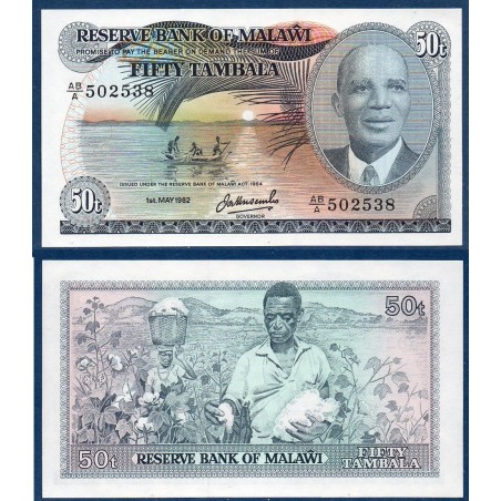 Malawi P.13d, Neuf, Billet de 50 Tabala 1982 Coton