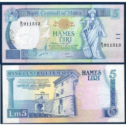 Malte Pick N°42a, Billet de banque de 5 Liri 1989