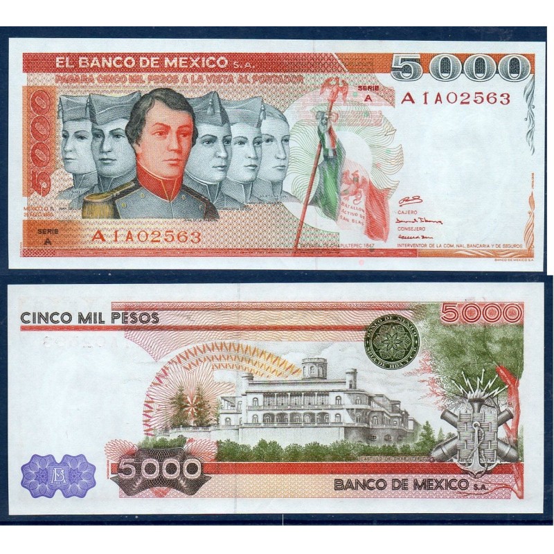 Mexique Pick N°71A, Billet de Banque de 5000 pesos 1980