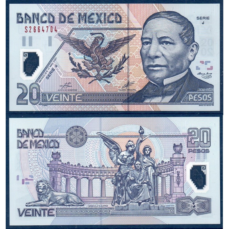 Mexique Pick N°116b, Billet de Banque de 20 pesos 2001