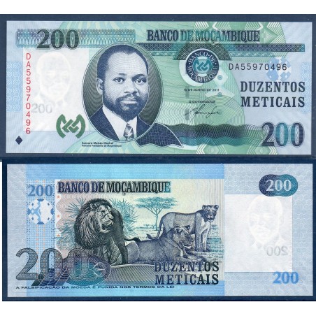 Mozambique Pick N°152a, Billet de banque de 200 meticais 2011