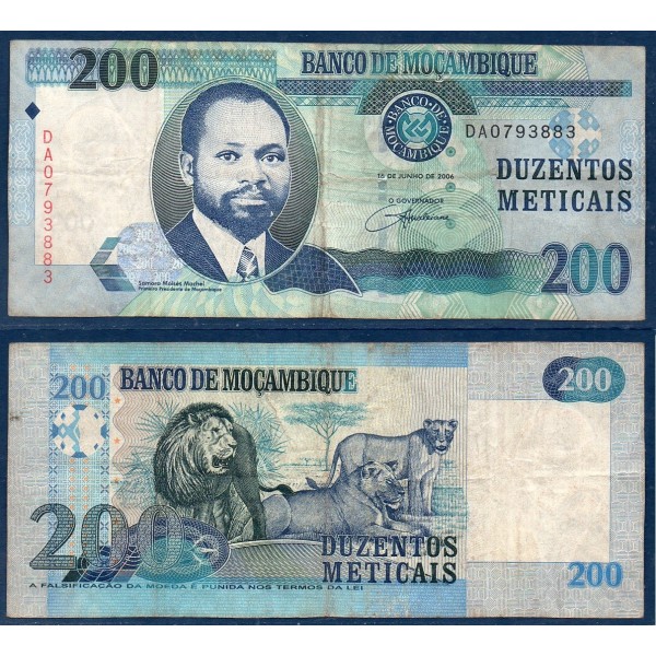 Mozambique P.146a, TB  Billet de 200 meticais 2006 Lions