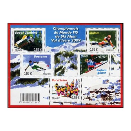 Timbre France Yvert No 4329-4333 Val d'Isère Championnat du monde de ski alpin