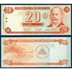 Nicaragua Pick N°192, Billet de Banque de 20 cordobas 2002