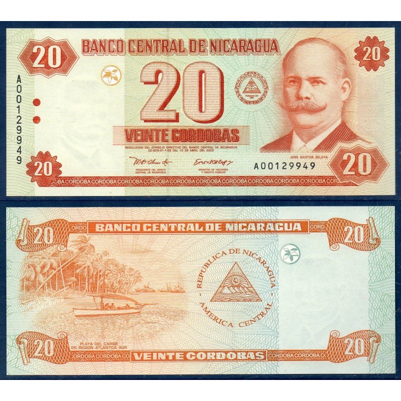 Nicaragua Pick N°192, Billet de Banque de 20 cordobas 2002