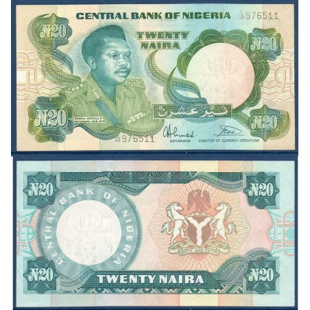 Nigeria P.26b, Sup, Billet de 20 Naira 1984-2000 Murtala Muhammed