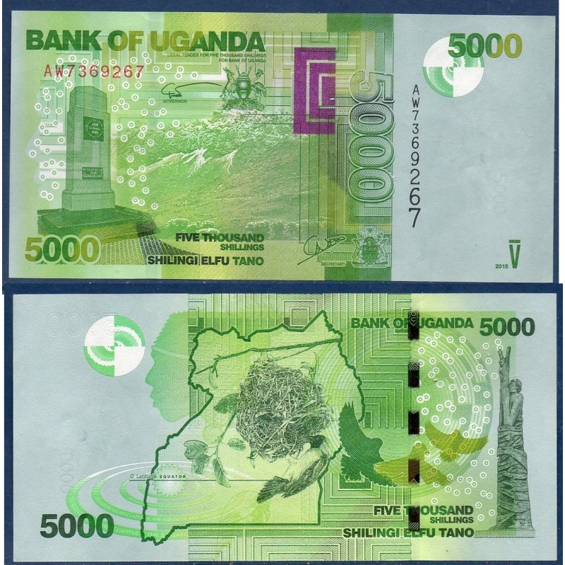 Ouganda Pick N°51d, Billet de banque de 5000 Shillings 2015