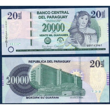 Paraguay Pick N°238b, Billet de banque de 20000 Guaranies 2015