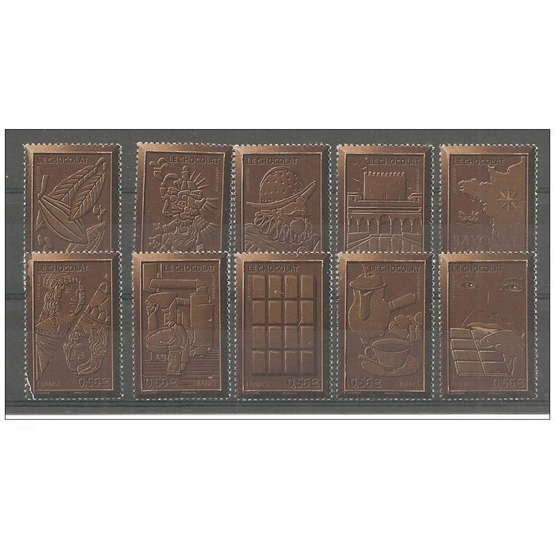 Timbre France Yvert No 4357-4366 Le chocolat, timbres parfumés au chocolat