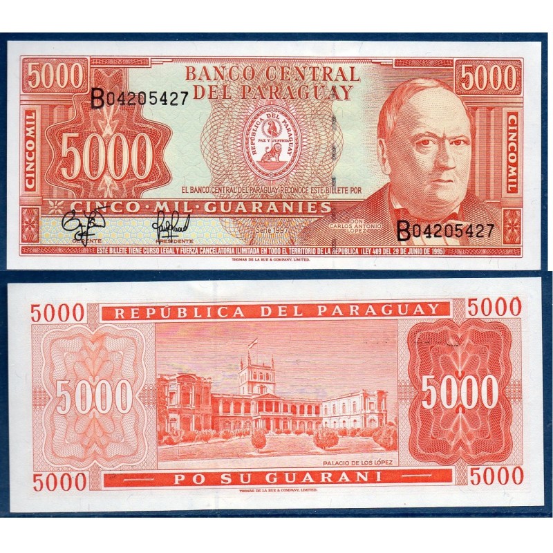 Paraguay Pick N°215, Billet de banque de 5000 Guaranies 1997