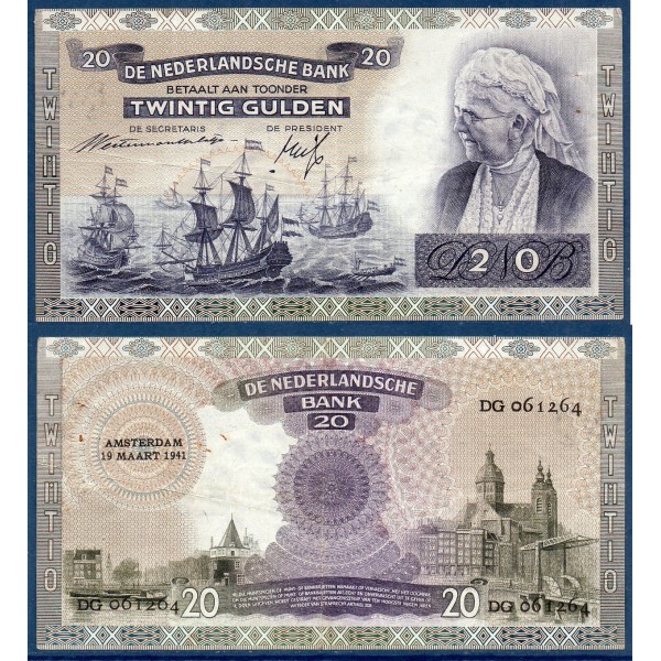 Pays Bas Pick N°54, TTB+ Billet de Banque de 20 gulden 1941