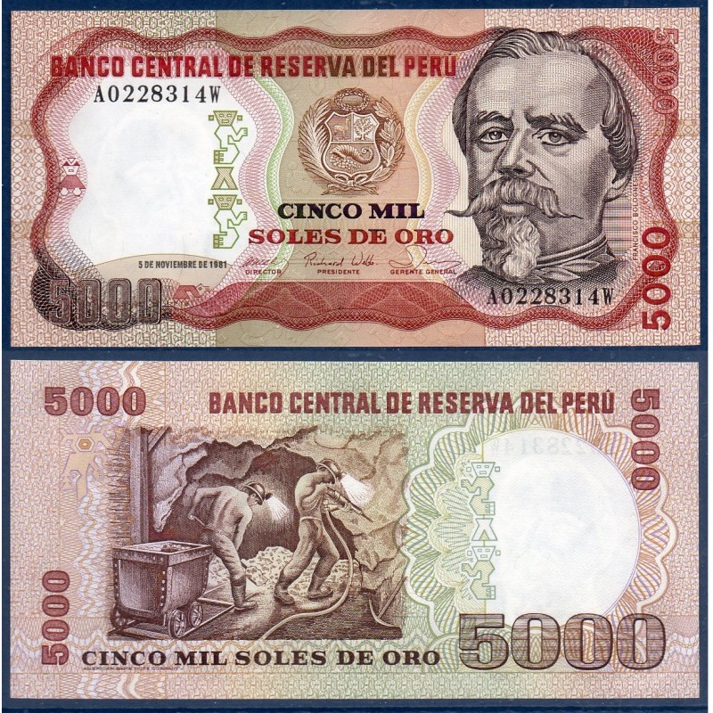 Perou Pick N°123, Billet de banque de 5000 Soles 1981