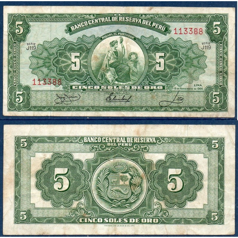 Perou Pick N°83a, TB Billet de banque de 5 Soles 1962-1968