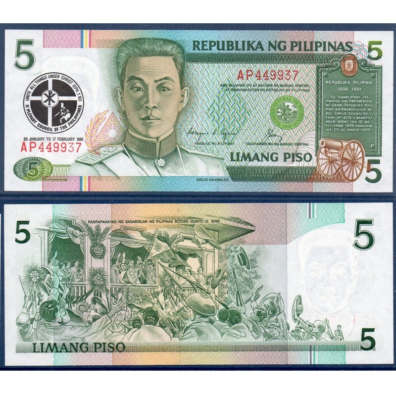 Philippines Pick N°179, Billet de banque de 5 Piso 1989