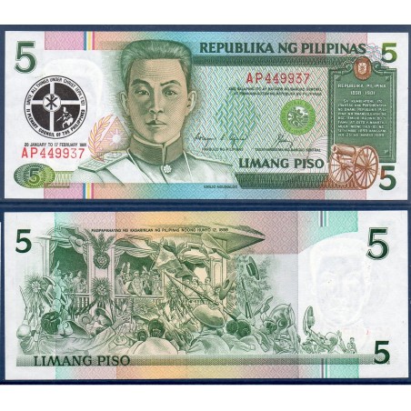 Philippines Pick N°179, Billet de banque de 5 Piso 1989