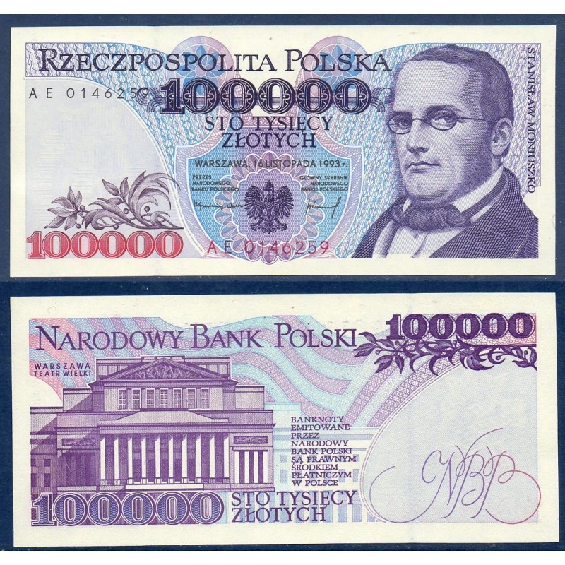 Pologne Pick N°160a, Neuf Billet de banque de 100000 Zlotych 1993