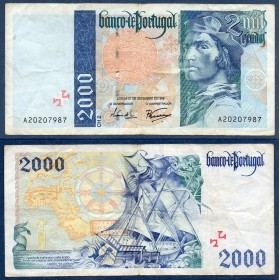Portugal Pick N°189a, Billet de banque de 2000 Escudos 1995