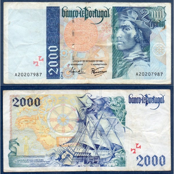 Portugal Pick N°189a, Billet de banque de 2000 Escudos 1995